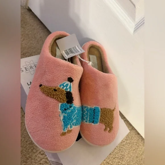 Pink Adult Slippers with Dachshund Design - Picture 2 of 3